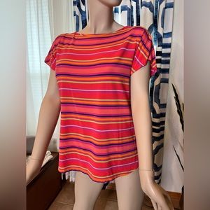 Liz Claiborne Multicolored Striped Tee Size Petite Large